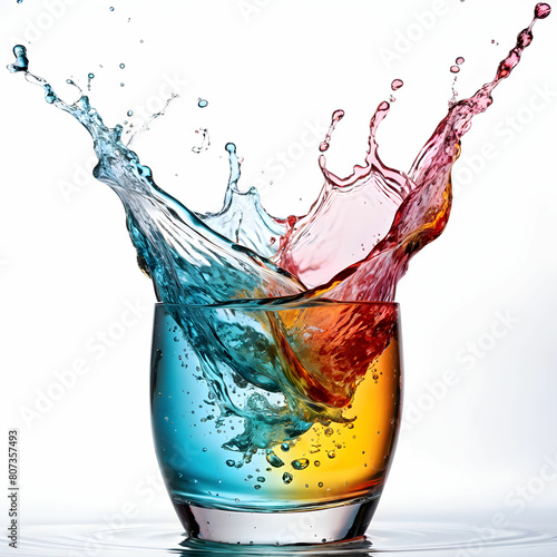 splashes of colorful water in glass
