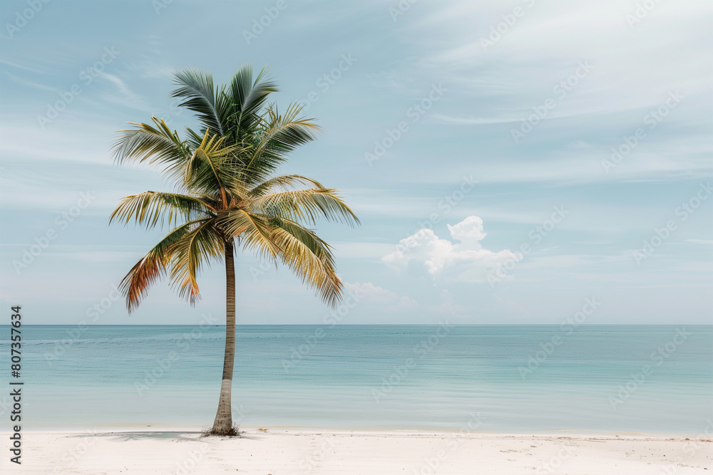 palm tree on the white caribbean sand by the sea, freedom, relaxation, vacation palm tree on the white caribbean sand by the sea, freedom, relaxation, vacation