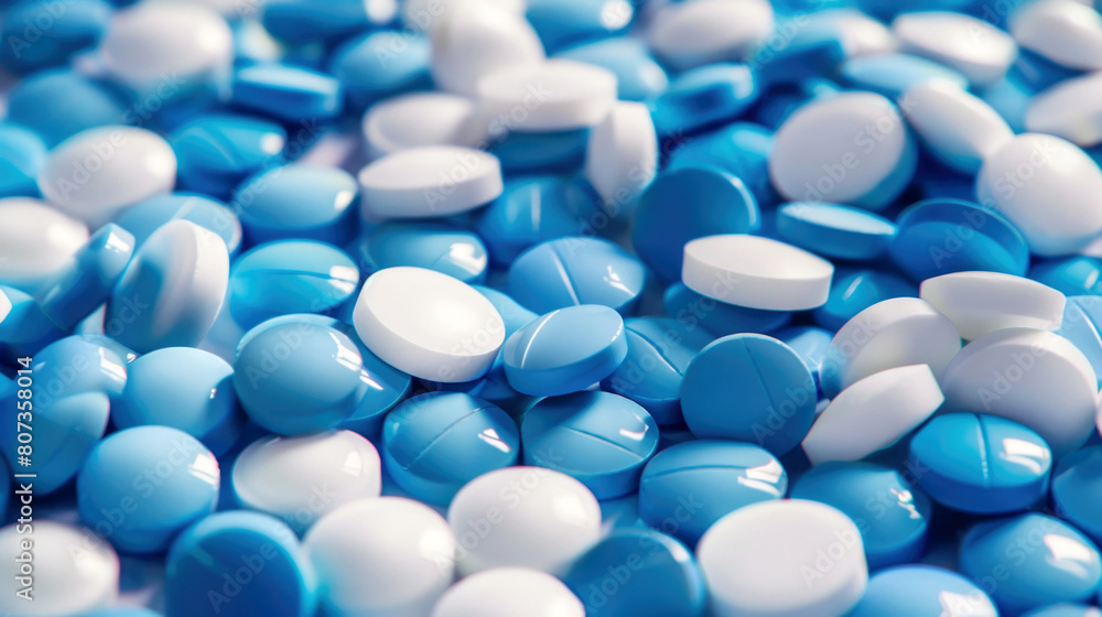 Blue and white pills white and blue medical pills