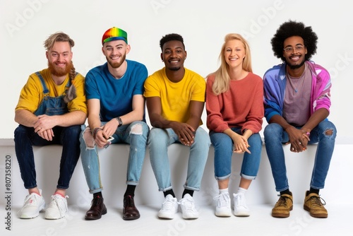 Group of diverse and LGBTQ people posing together with white background photo