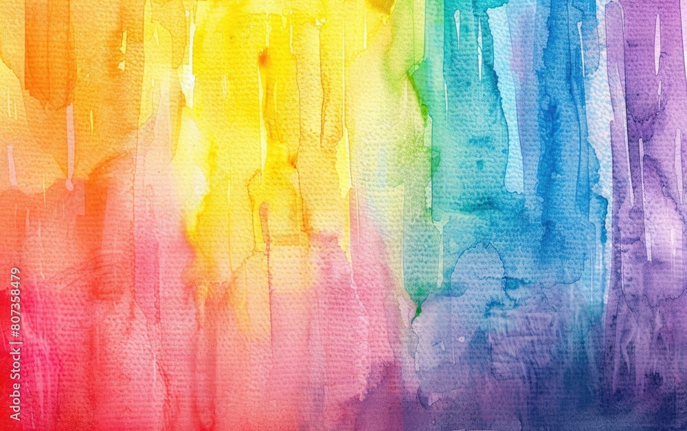 Vibrant gradient rainbow watercolor wash, textured brush strokes.