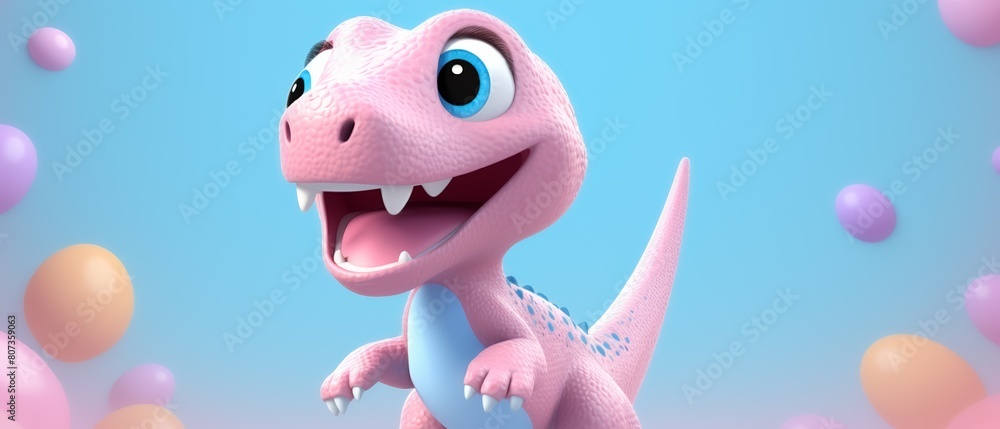 Fototapeta premium 3D baby T-rex, cheerful expression