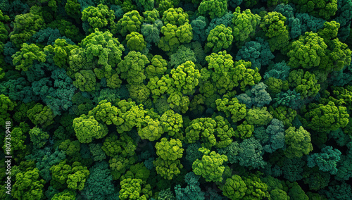 Aerial view green deciduous forest. Nature landscape background. lush  dense woodland scenery. trees. Abstract pattern  nature vitality. Wild atmosphere  color summer foliage  and ecosystem growth.