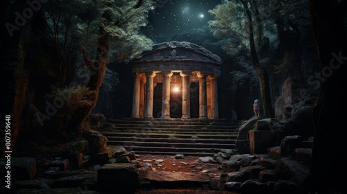 hidden temple dedicated to the goddess Artemis with ancient rites and moonlit rituals photo