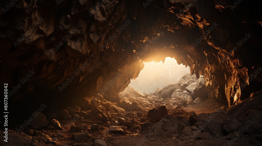 hidden cave believed to be portal to realm of gods with celestial light