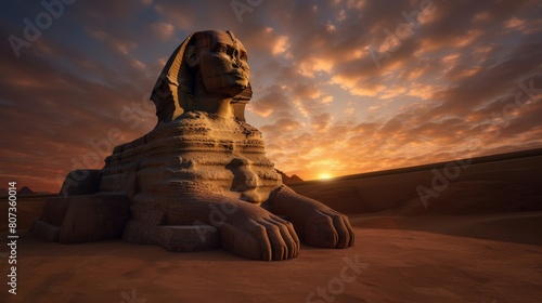 mythical Sphinx poses riddles to travelers on road to enigmatic temple