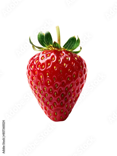 A close-up of a single  ripe  red strawberry isolated on a white background