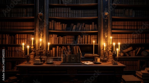philosophical dialogue in a candlelit library photo
