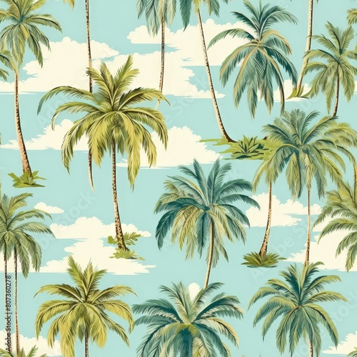 Seamless Fabric with Palm Tree Mirage