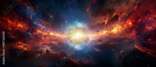 Majestic supernova, intense colors blending, vast cosmic scene