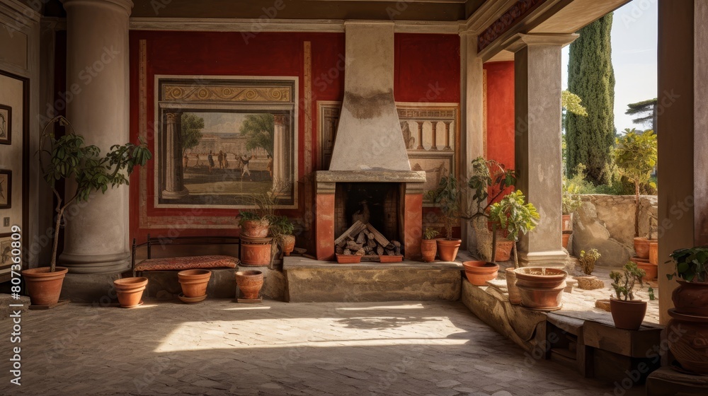 Roman home features atrium frescoes and household deities Roman home features atrium frescoes and household deities