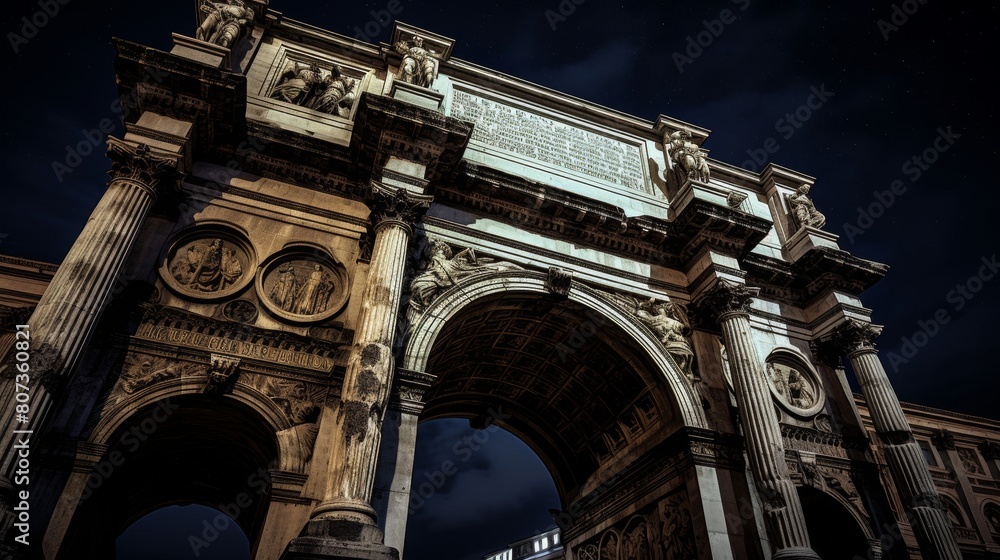 Triumphal arch celebrates Roman victories with intricate reliefs