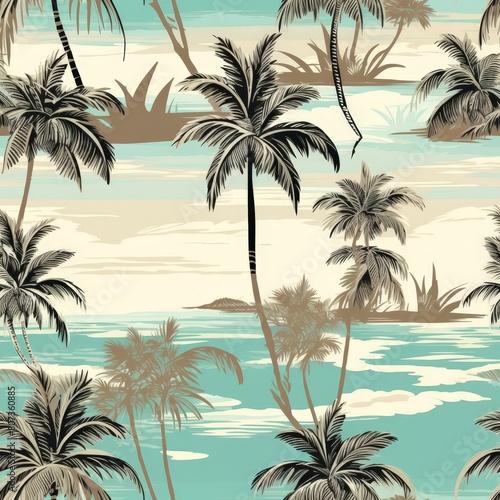 Seamless Fabric with Palm Tree Pattern