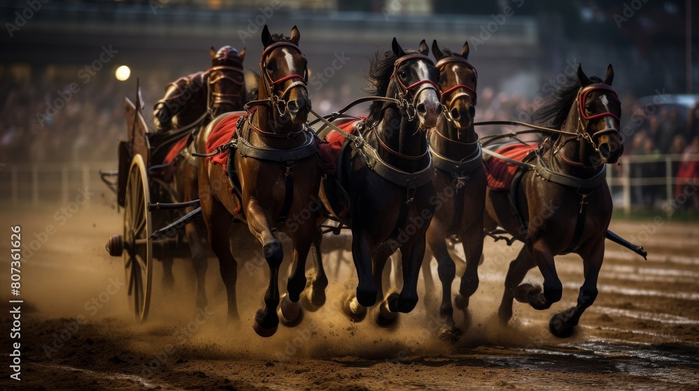 Roman chariot race at Circus Maximus charioteers fiercely compete