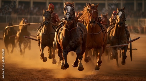 Chariot race at Circus Maximus Roman charioteers compete fiercely