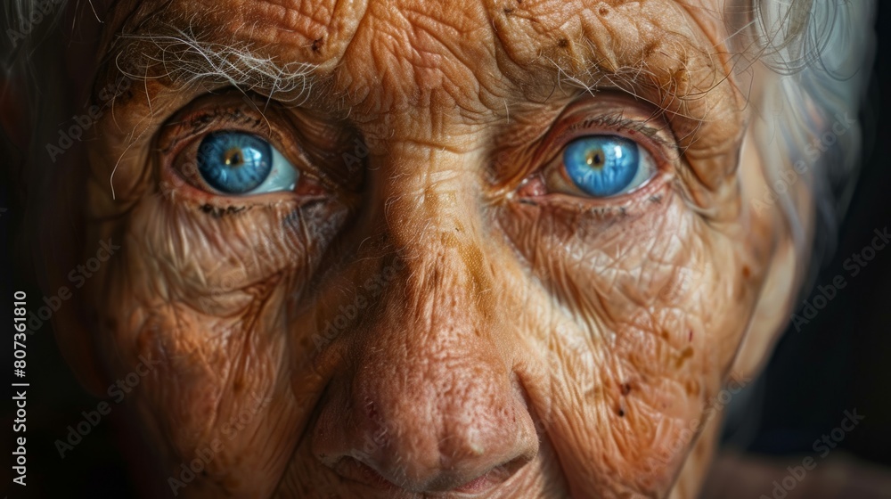portrait photography, a powerful depiction of an old individual with piercing blue eyes, conveying the depth of experience and narratives engraved on their features portrait photography, a powerful depiction of an old individual with piercing blue eyes, conveying the depth of experience and narratives engraved on their features