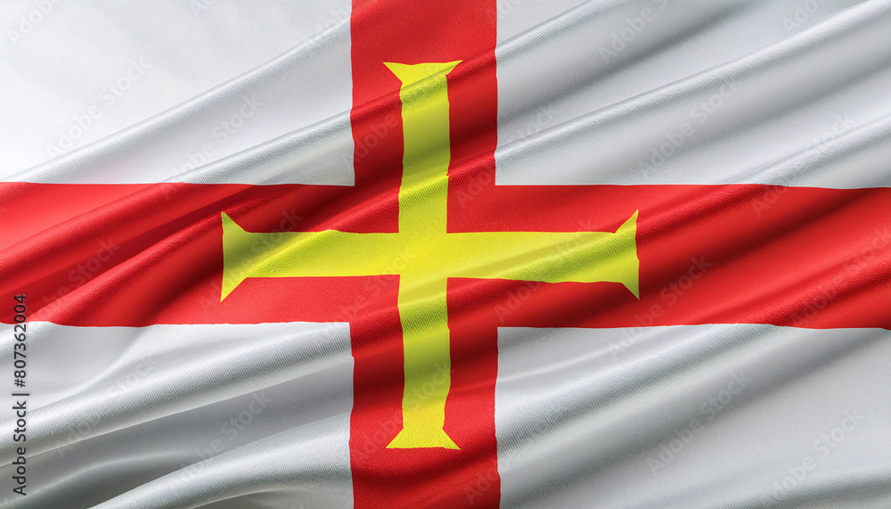 Fototapeta premium Realistic Artistic Representation of the Guernsey waving flag