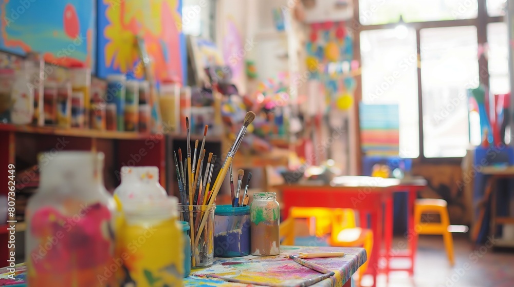 Colorful Art Supplies in a Bright Creative Classroom