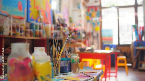 Colorful Art Supplies in a Bright Creative Classroom