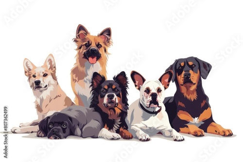 A group of dogs sitting together. Ideal for pet care and animal lover concepts