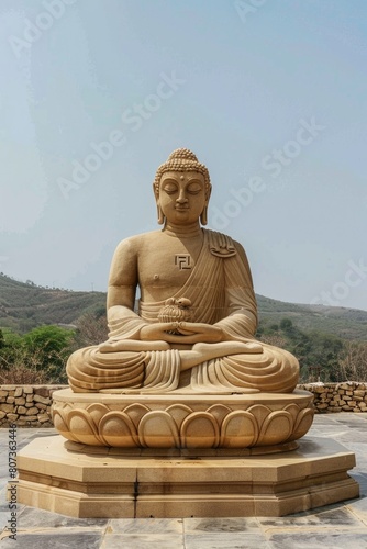 A statue of a person sitting in a lotus position. Suitable for wellness and mindfulness concepts