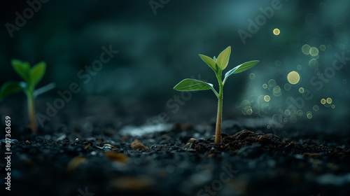 Planta brotando na terra com baixa iluminação - wallpaper HD photo