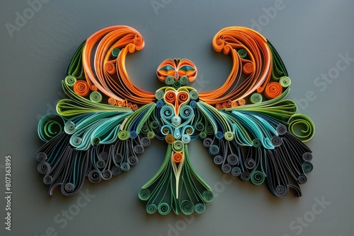 Vibrant bird made from quilled paper, ideal for crafts or art projects photo