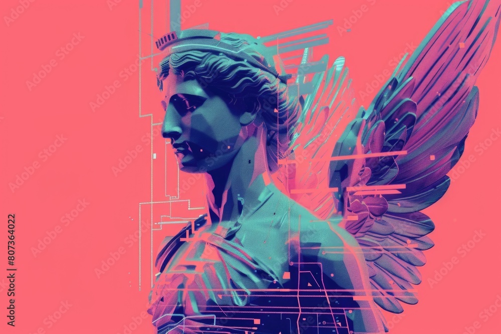 Statue of a woman with wings on a pink background. Ideal for artistic projects Statue of a woman with wings on a pink background. Ideal for artistic projects