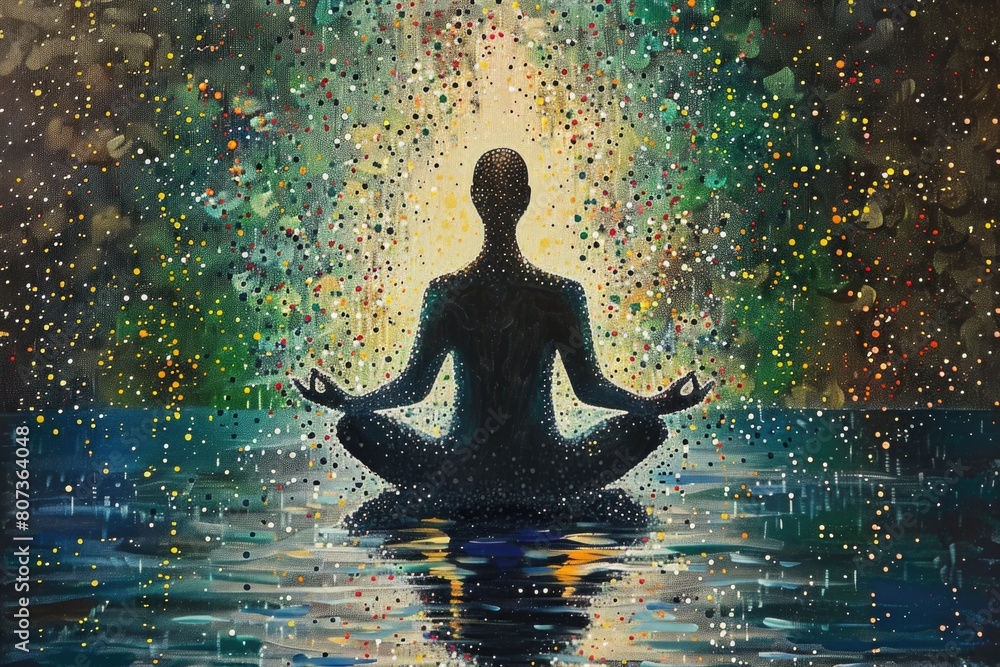 A serene painting of a person sitting in water. Suitable for relaxation or meditation concepts A serene painting of a person sitting in water. Suitable for relaxation or meditation concepts