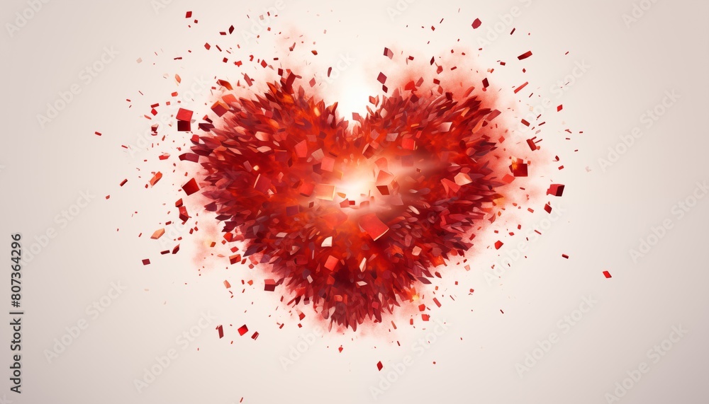 red burning heart in explosion