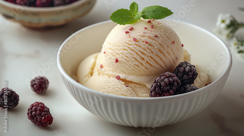 Vanilla Ice Cream With Blackberries and Freeze-Dried Raspberry