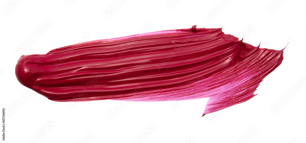 High-quality image of a textured streak of glossy red acrylic paint on a white background