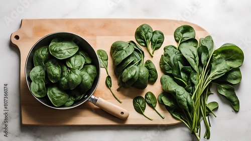 Fresh Spinach Prep: Kitchen Scene with Knife and Cutting Board