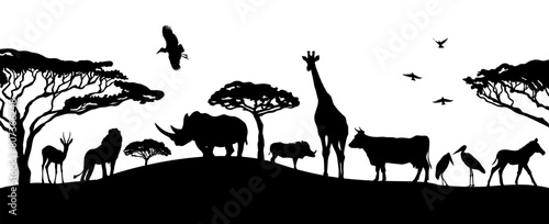 African landscape silhouettes of animals. hand drawing. Not AI  Vector illustration