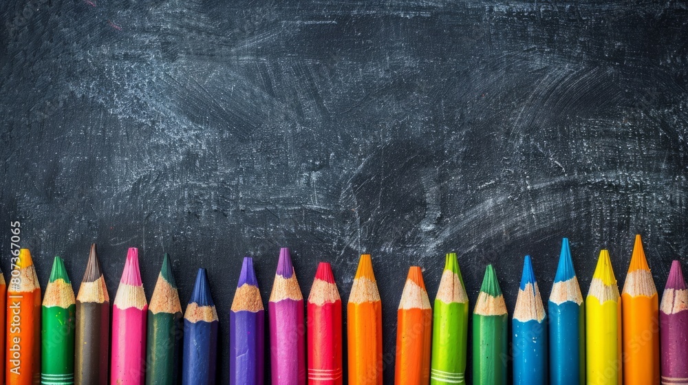 vibrant crayons on chalkboard create a back-to-school theme with space for text vibrant crayons on chalkboard create a back-to-school theme with space for text