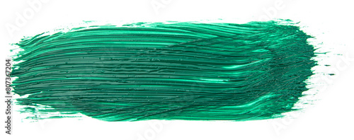 Textured swipe of bright green acrylic paint isolated on a white background