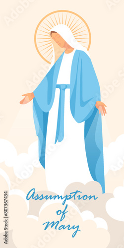 Feast of the Assumption of Virgin Mary.The Blessed Virgin Mother Mary. Feast of the Immaculate Conception of Blessed Virgin Mary. Annunciation.Religion vector illustration