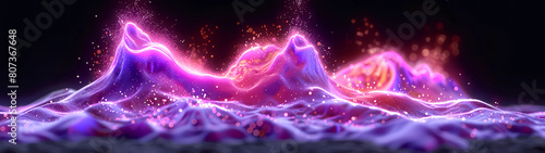 Vibrant pink and purple matter, aglow with sparkling luminescence, defies the constraints of gravity, sculpting ethereal mountains of fluidity that undulate with otherworldly grace and beauty