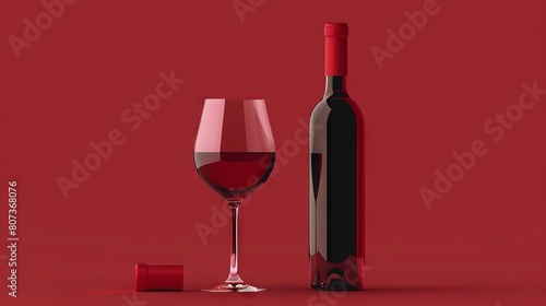 A glass of wine with bottle illustration