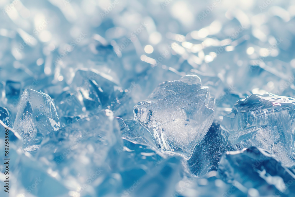 Close-up of Crystalline Ice Textures Under Bright Light