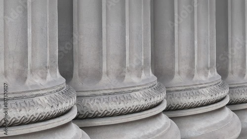Panning Shot Of Greek Columns Outside A Courthouse, University of Government Building