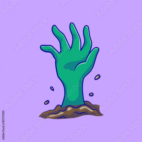 Zombie Hand On Graveyard Cartoon Vector Icons Illustration. Flat Cartoon Concept. Suitable for any creative project.