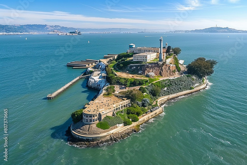 Alcatraz prison and Alcatraz island in the San Francisco Bay in California
 photo