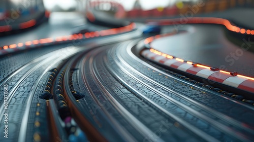 Close up of curved race track for cars