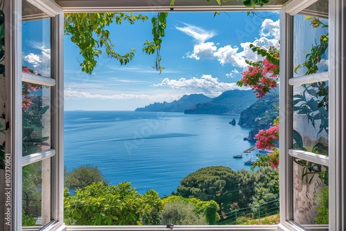 Scenic open window view of the Mediterranean Sea from a room  wanderlust  traveling  traveler 