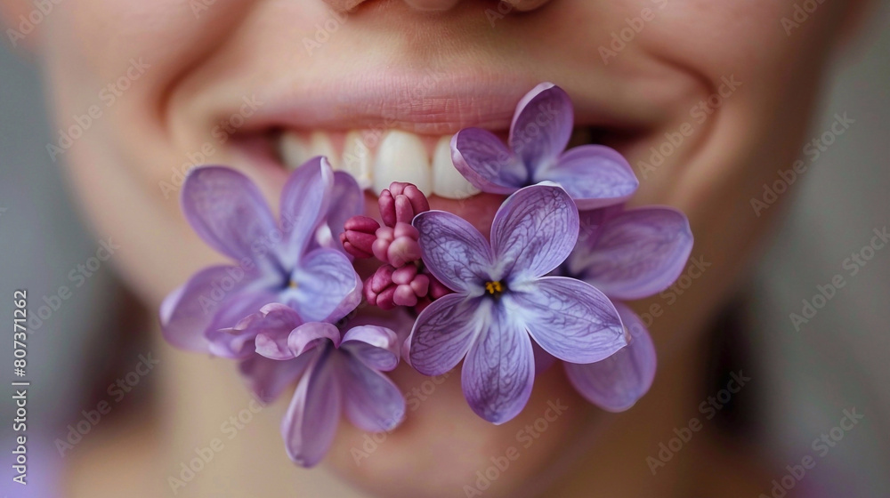 Smiling face of a young beautiful lady with lilac flowers. Spring concept. Smiling face of a young beautiful lady with lilac flowers. Spring concept.