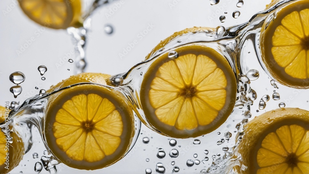 A slice of lemon in water on a transparent background, close-up A slice of lemon in water on a transparent background, close-up