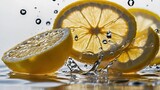 A slice of lemon in water on a transparent background, close-up