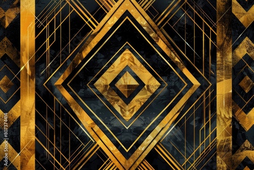 Stylish black and gold wallpaper with a diamond pattern. Perfect for luxury interior design projects