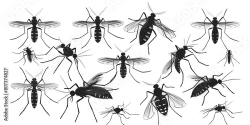 A group of mosquitos shown in black and white. Suitable for educational materials © Fotograf